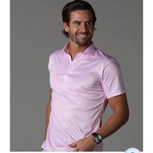Collars & Co Mens Dress Collar Polo Size Large Pink‎ Gingham Performance NEW